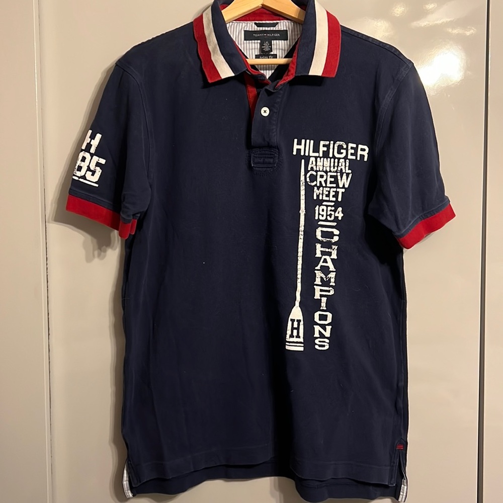 Tommy Hilfiger navy, red and white mens Polo